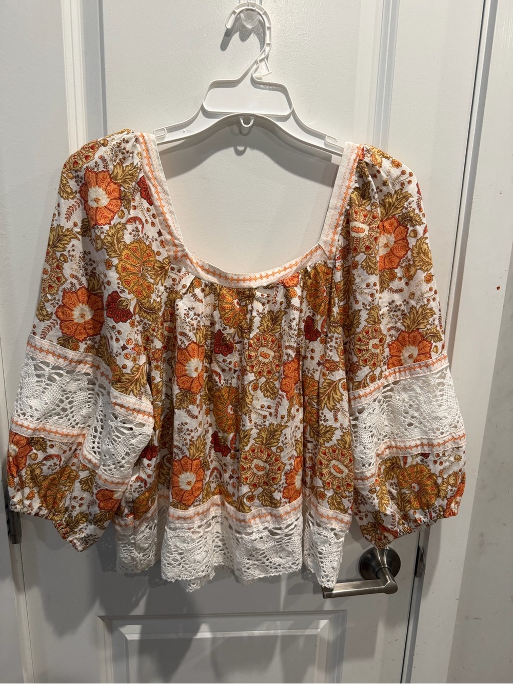 Rachel Zoe Crop Top Square Neck Crochet Lace Boho Embroidered Accent Sz L - Picture 2 of 4